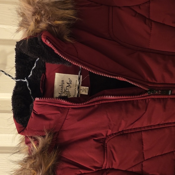 MARALYN & ME WOMENS JUNIOR SIZE PURPLE FAUX FUR HOODED ZIPPERED COAT SIZE MEDIUM - Picture 1 of 16